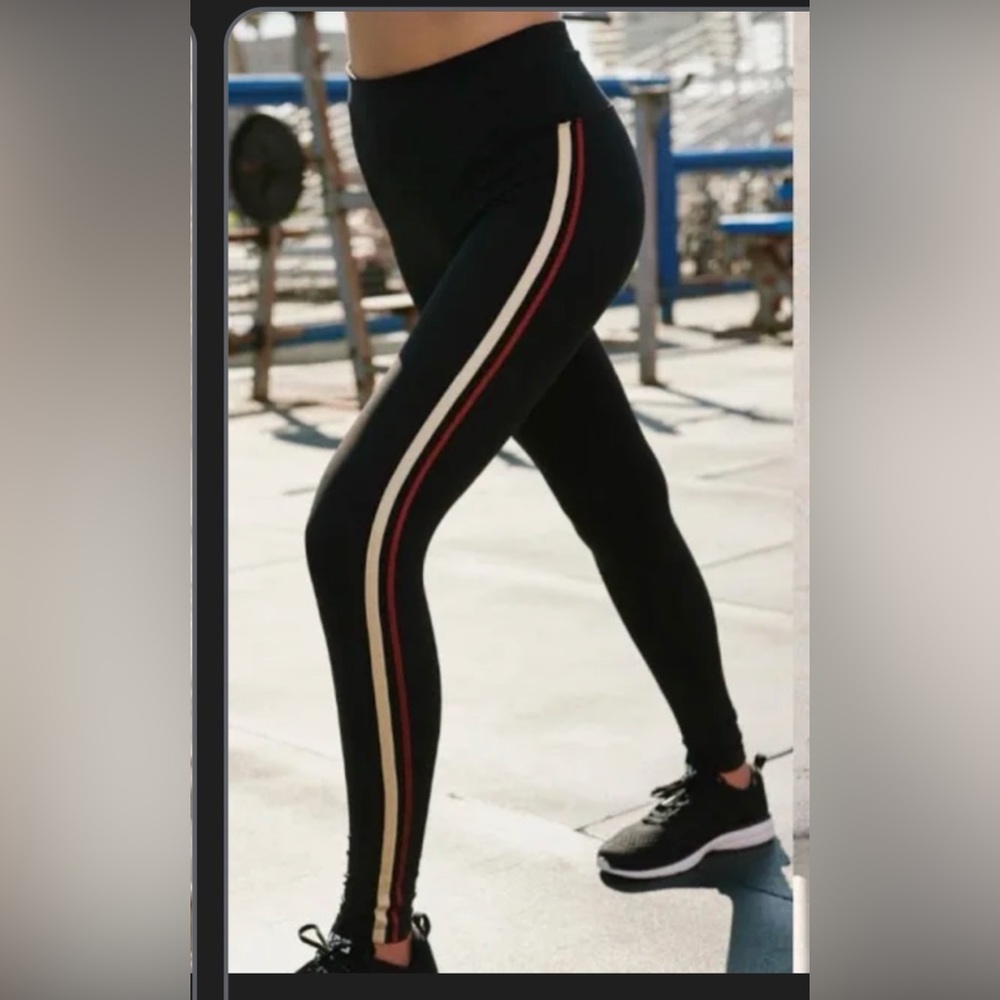 Free People Movement‎ Black Stripe Leggings XS High Rise Athletic Pants (0851)